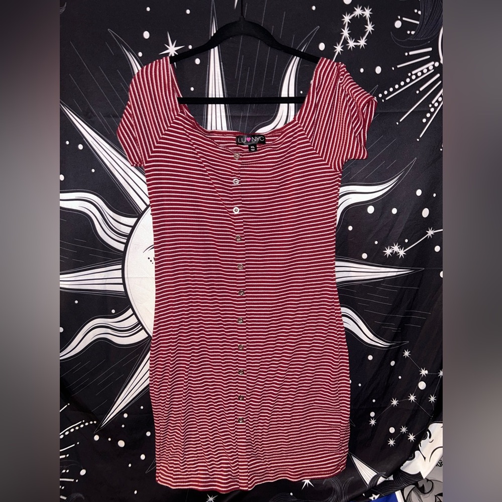 Red and White Striped Tight Mini Dress